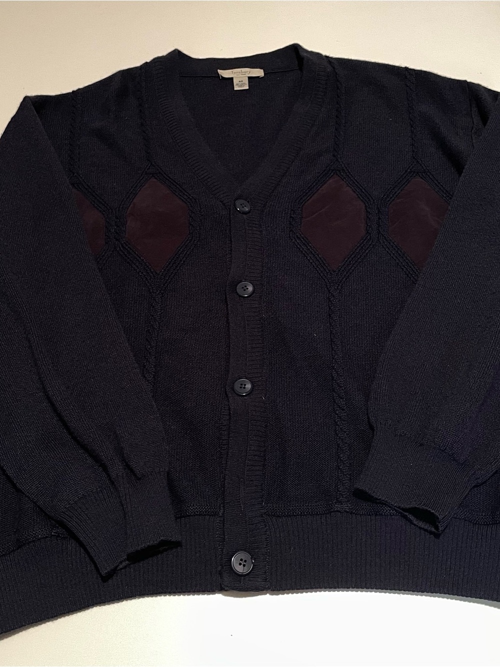Men's Turnbury Navy V-Neck Button-Front Cardigan with Diamond Knit Panels